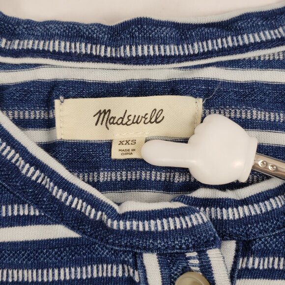 Madewell XXS Blue White Stripe Womens T-shirt Top Summer Spring Buttons - Picture 4 of 13